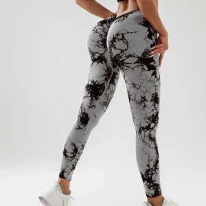 Women‘s Spandex Tie Dye Scrunch Butt Lifting V Back Leggings