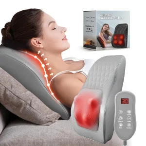 Back & Neck Massager with Heat,3D Kneading Massage Pillow
