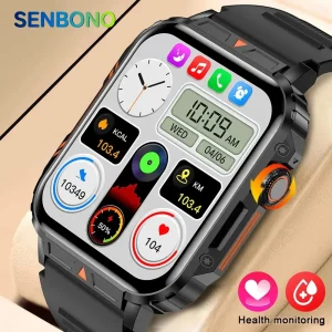 Military Men Smart Watch Bluetooth Call 24/7 Heart Rate Monitor IP68 Waterproof