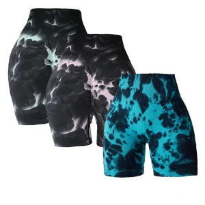 3 Pack Women's Tie-Dye Spring Summer Fitness Yoga Gym Shorts